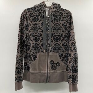 Disney Hoodie Damask Mickey Mouse Gray Size M Whimsigoth Fairycore Y2K McBling